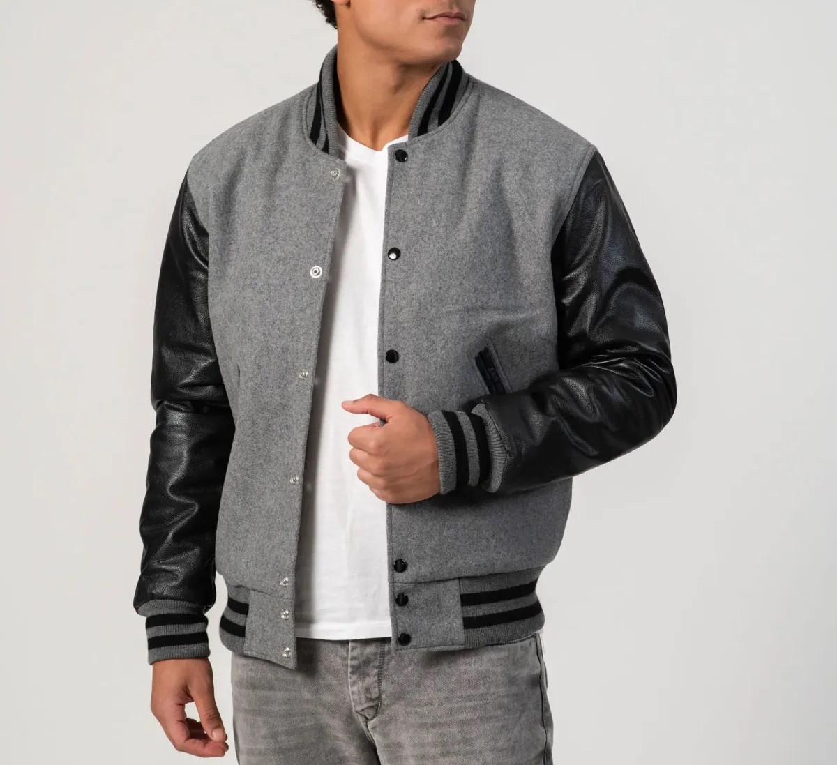 Daniel Oxford Wool Body & Black Leather Sleeves Varsity Jacket