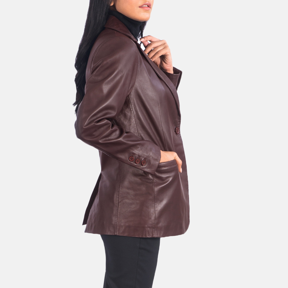 Lily Maroon Leather Blazer - Image 4