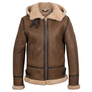Andi Brown Hooded Shearling Sheepskin Leather Jacket