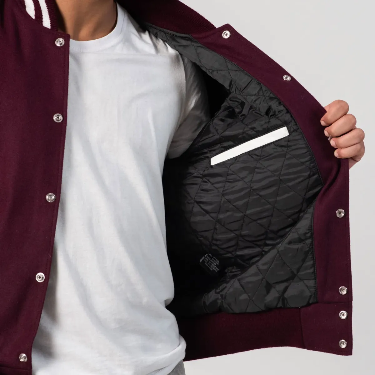 Alexander Maroon Wool Body & White Leather Sleeves Varsity Jacket - Image 4