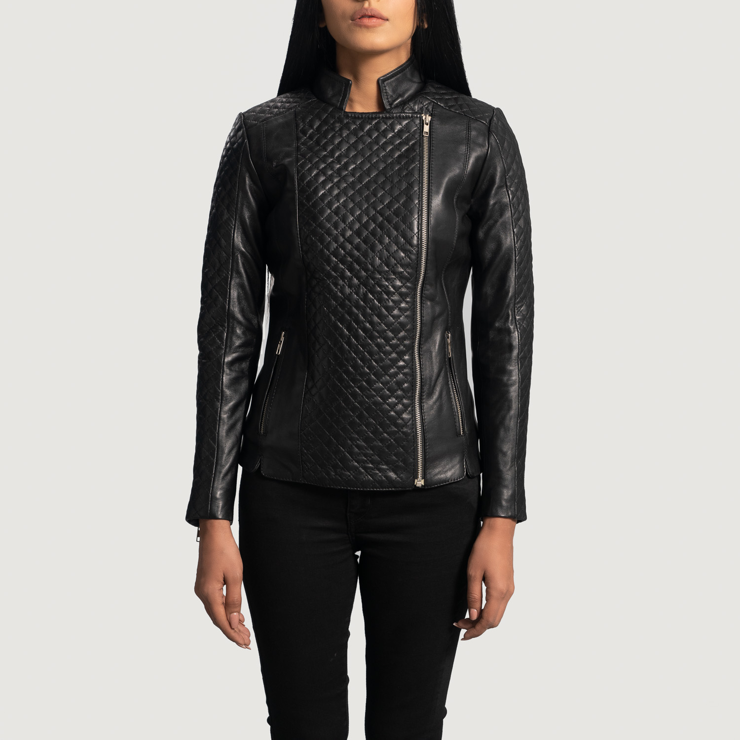 Lily Quilted Black Leather Biker Jacket - Image 3