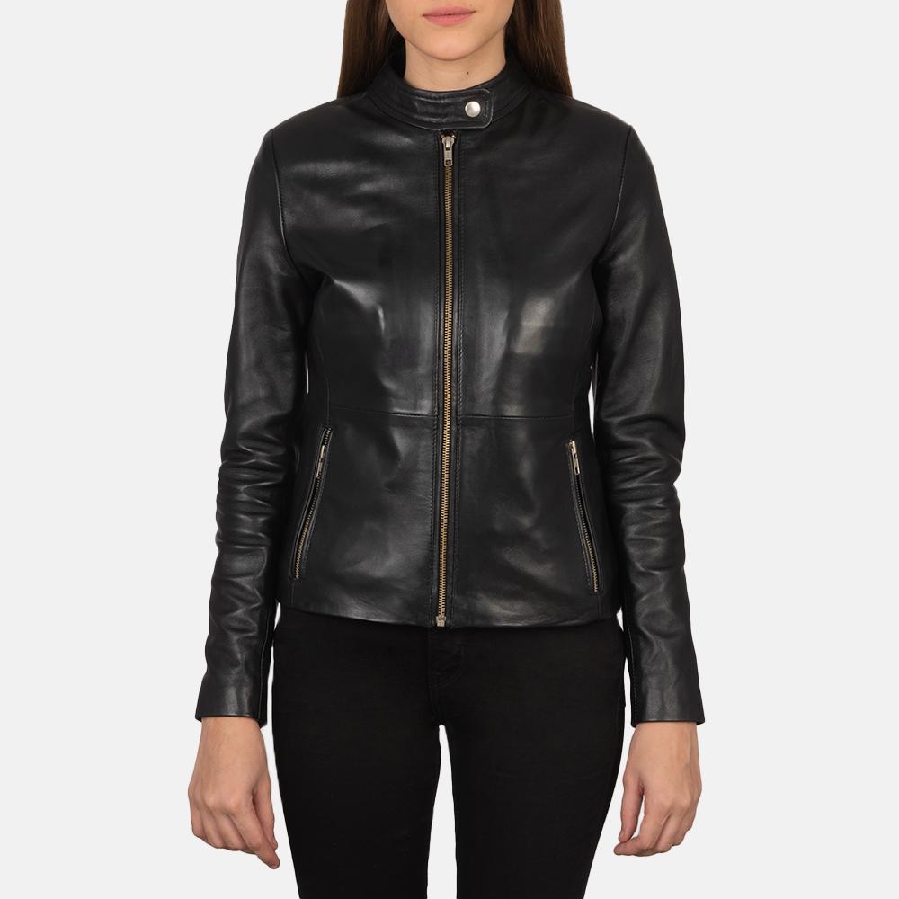 Harper Black Leather Biker Jacket - Image 4