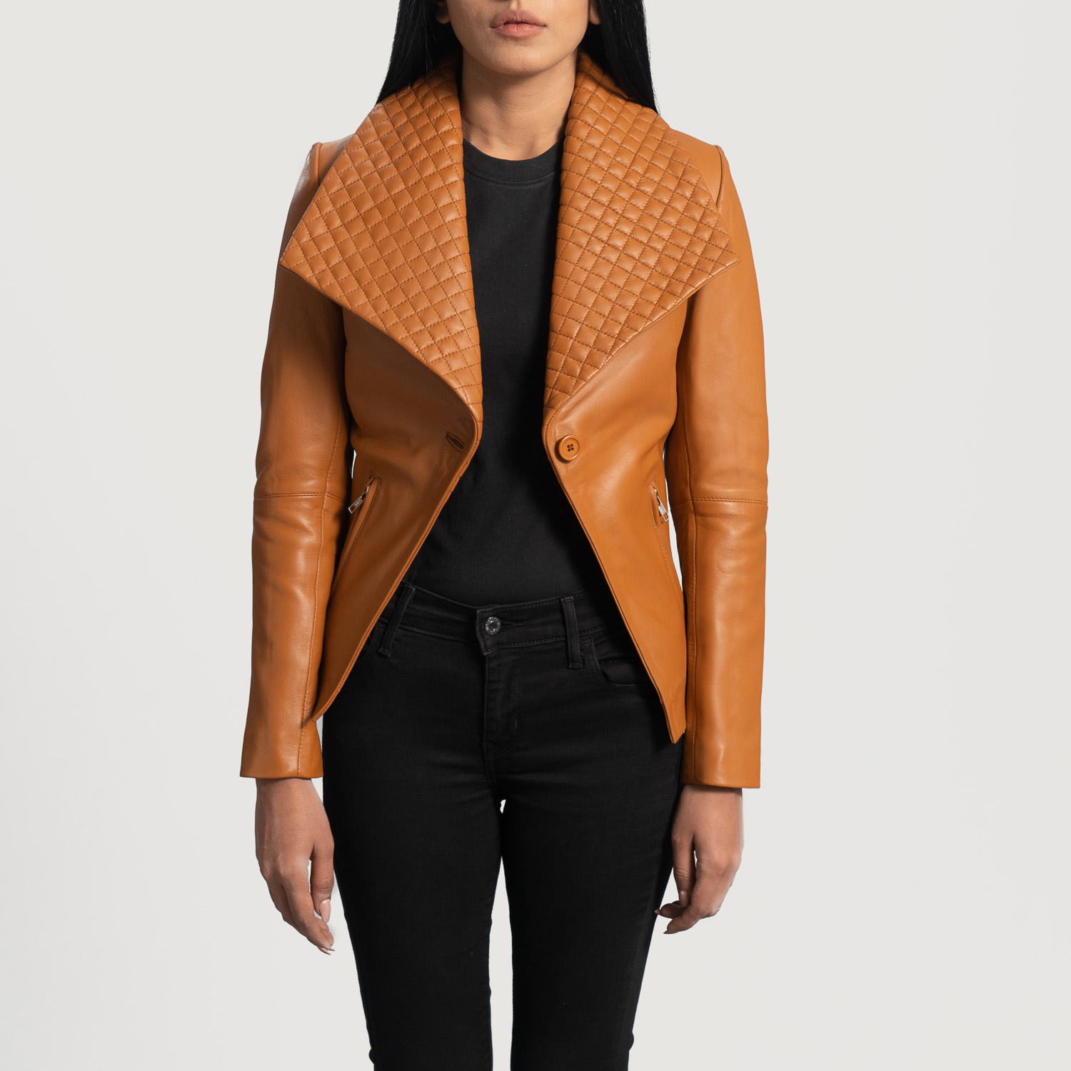 Mia Qualitied Brown Leather Blazer - Image 3