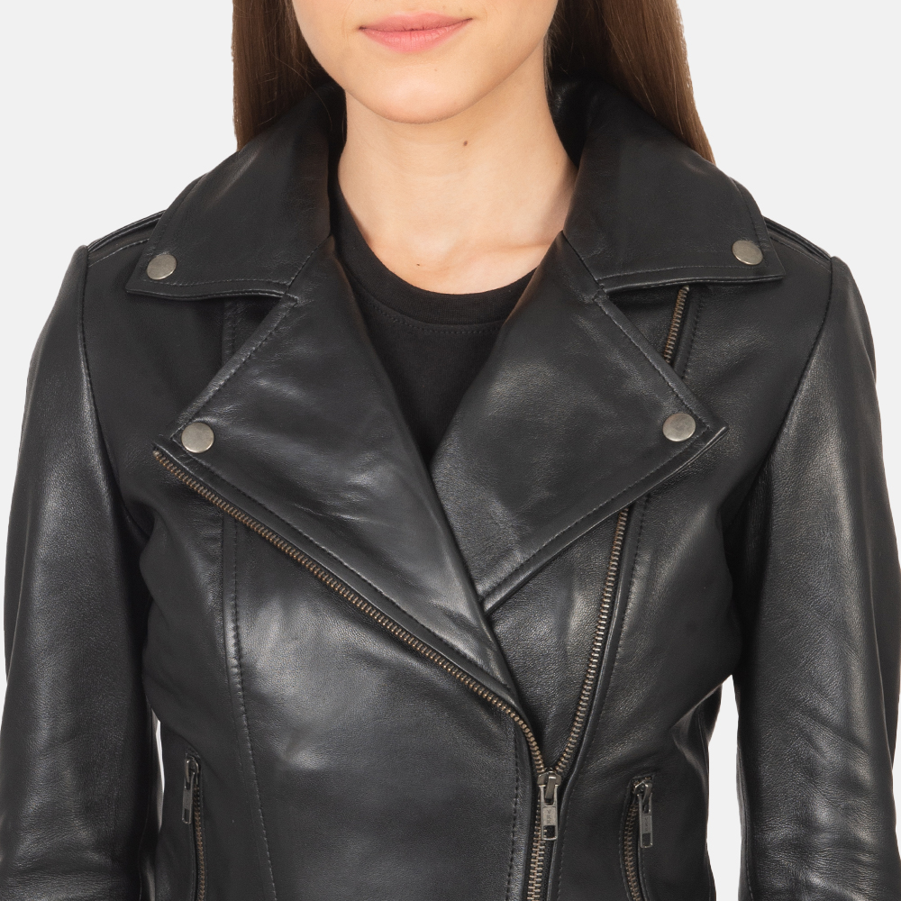 Luna Black Leather Biker Jacket - Image 5
