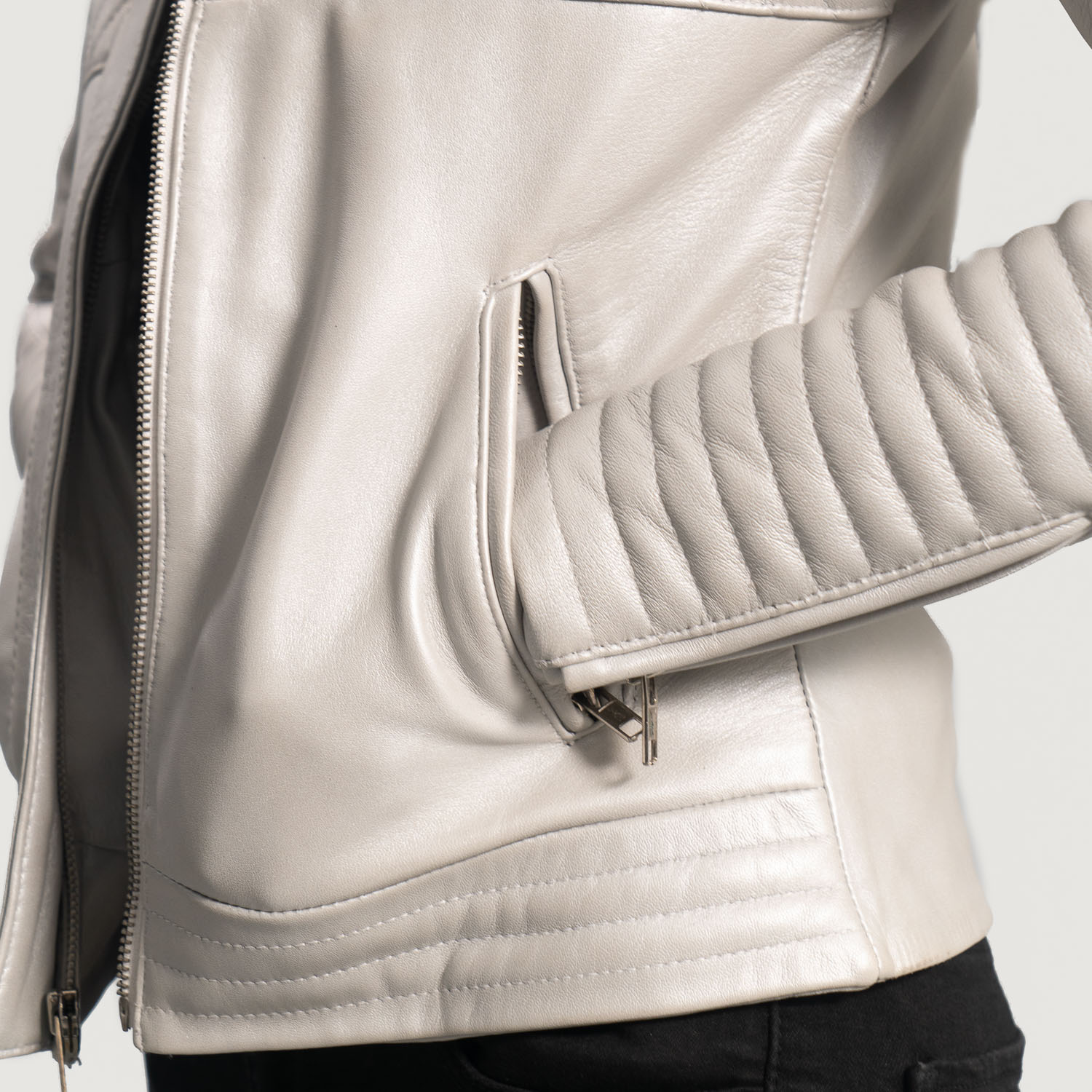 Isla Quilted Silver Leather Biker Jacket - Image 5