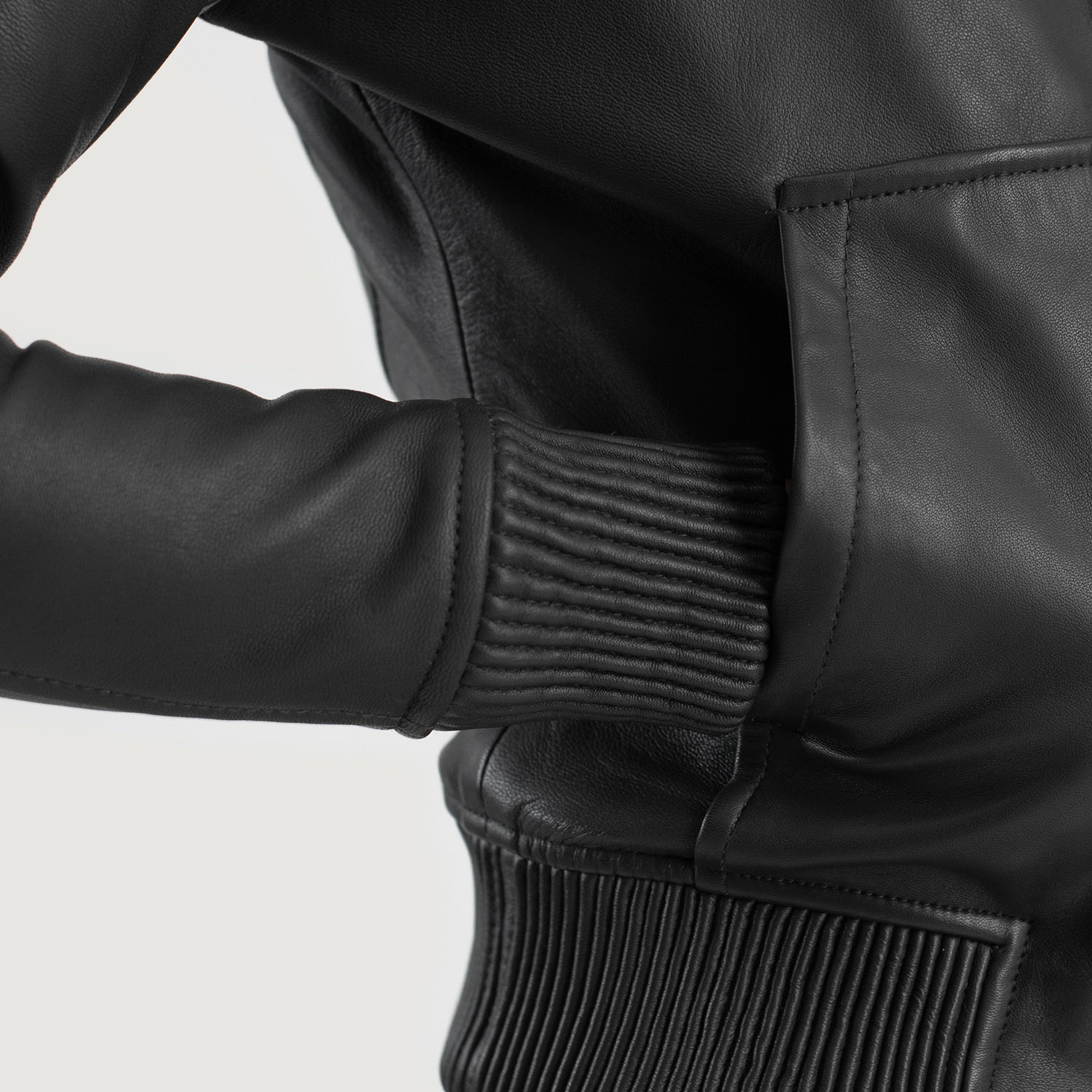 Evelyn Hooded Black Leather Bomber Jacket - Image 5