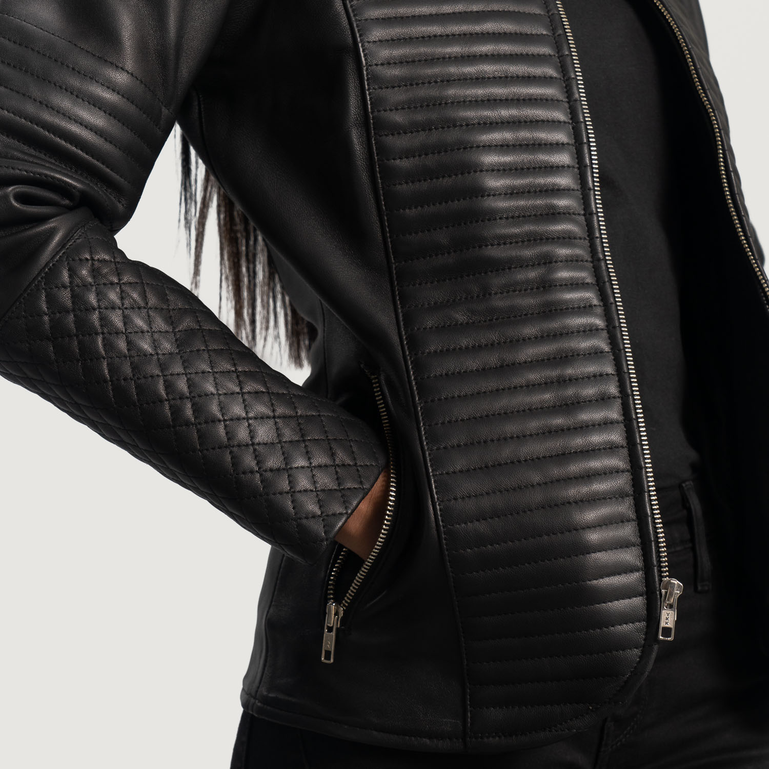 Sophia Quilted Black Leather Biker Jacket - Image 5