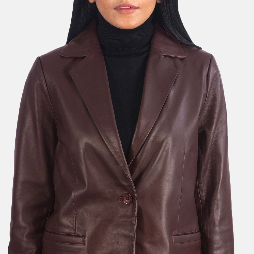 Lily Maroon Leather Blazer - Image 2