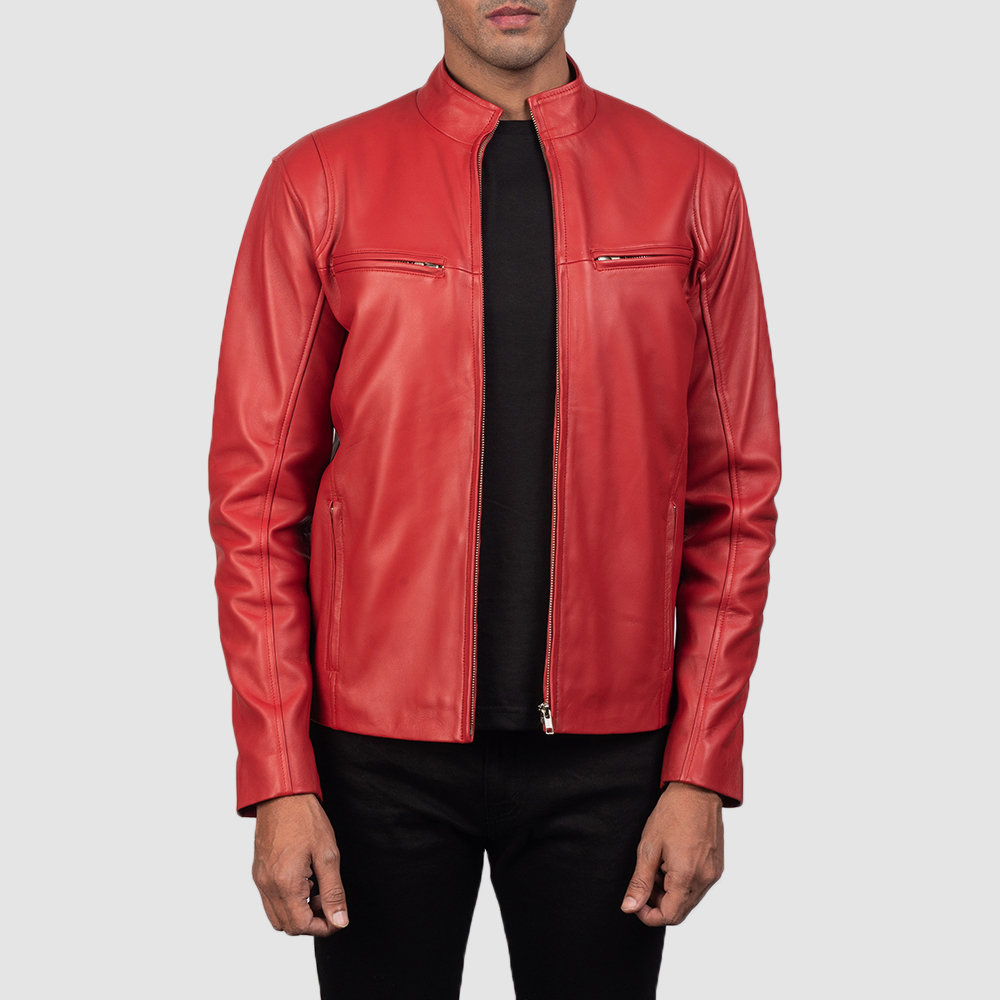 Liam Red Leather Biker Jacket