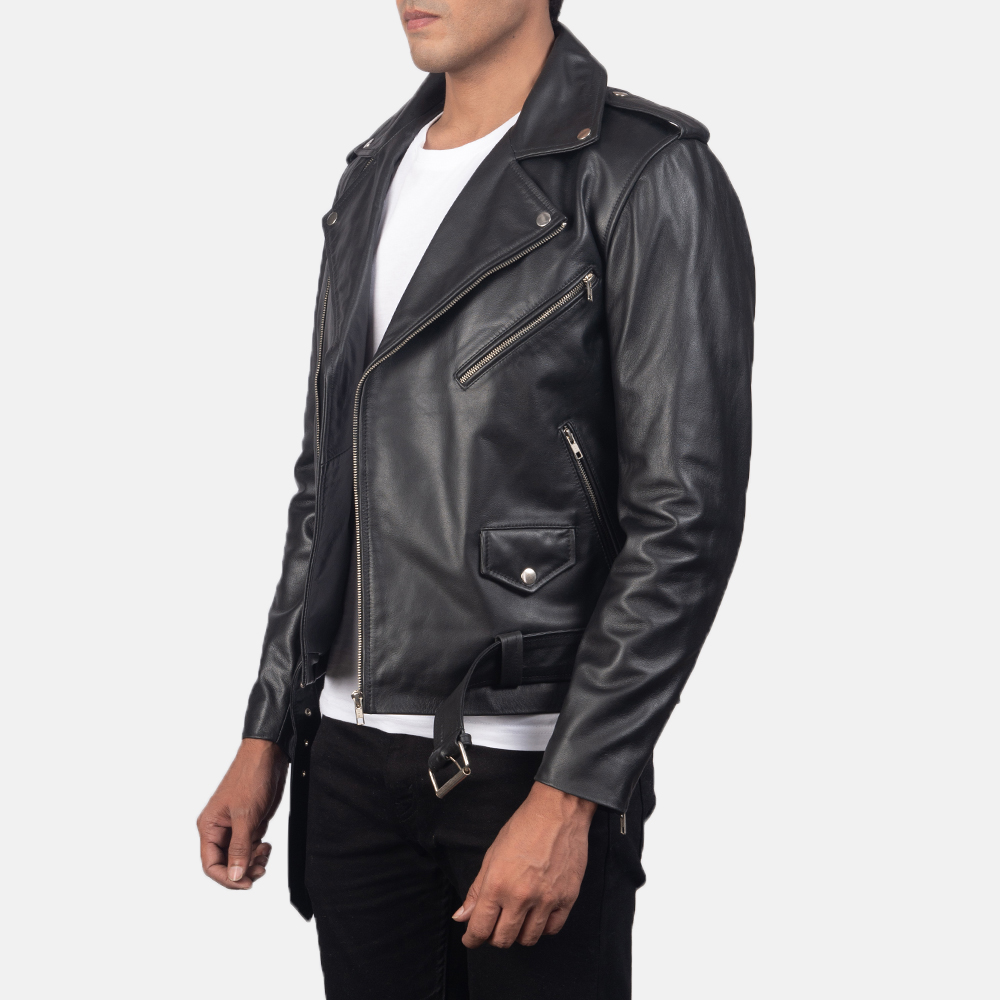Elijah Black Leather Biker Jacket - Image 3