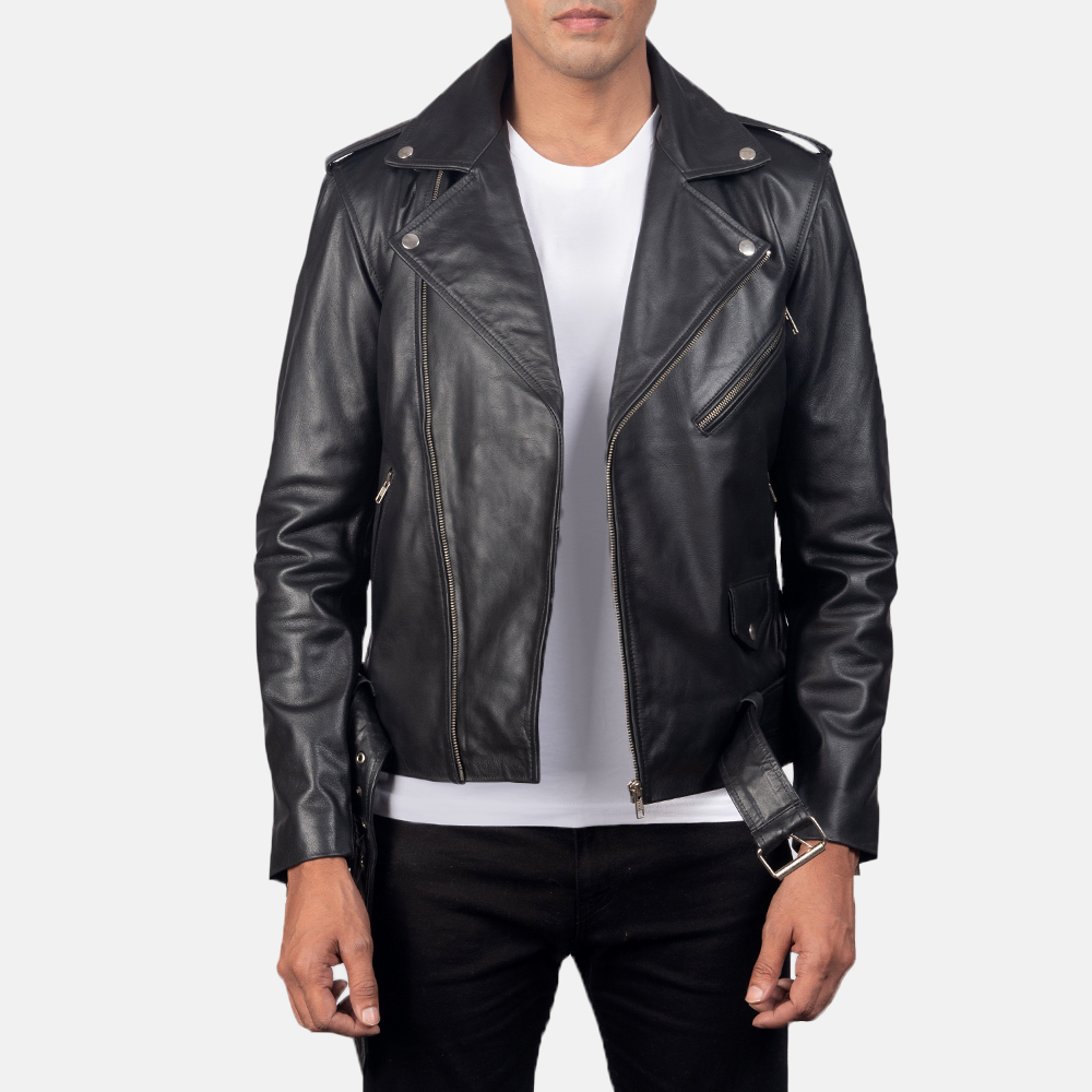 Elijah Black Leather Biker Jacket - Image 2