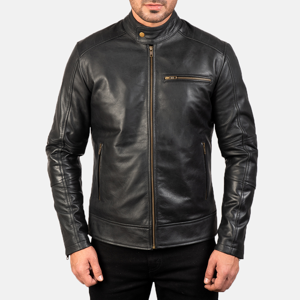James Black Leather Biker Jacket - Image 2