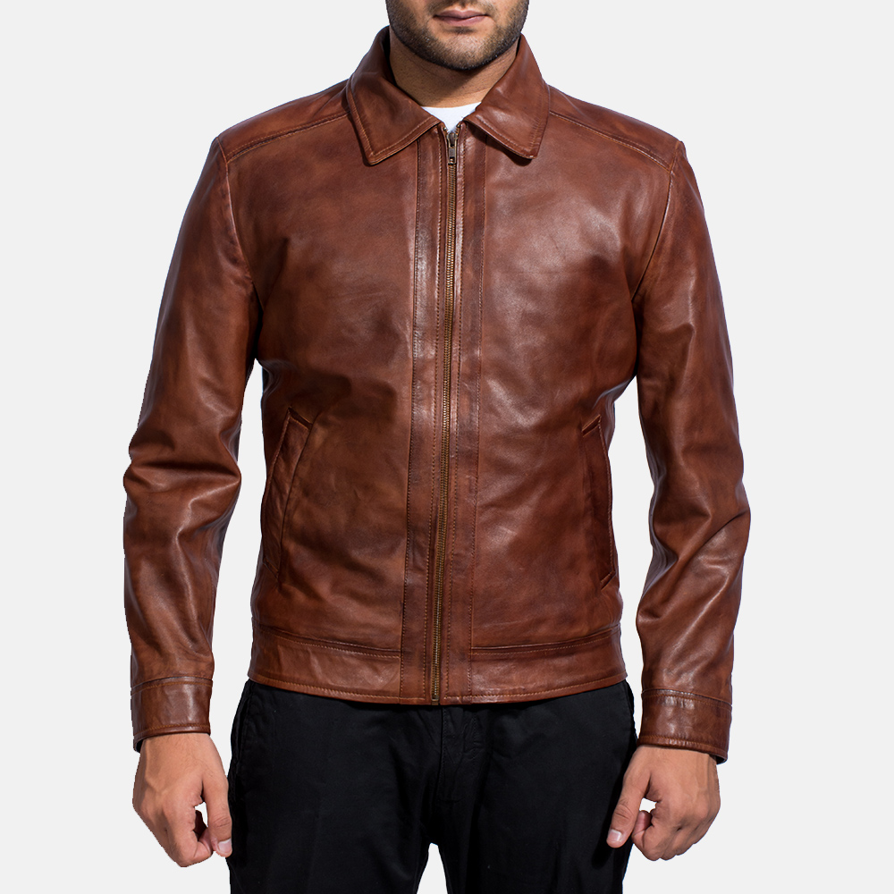 Henry Tan Brown Leather Biker Jacket - Image 2