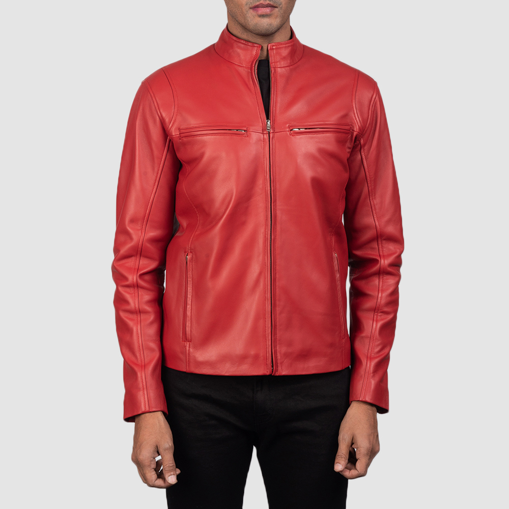 Liam Red Leather Biker Jacket - Image 2