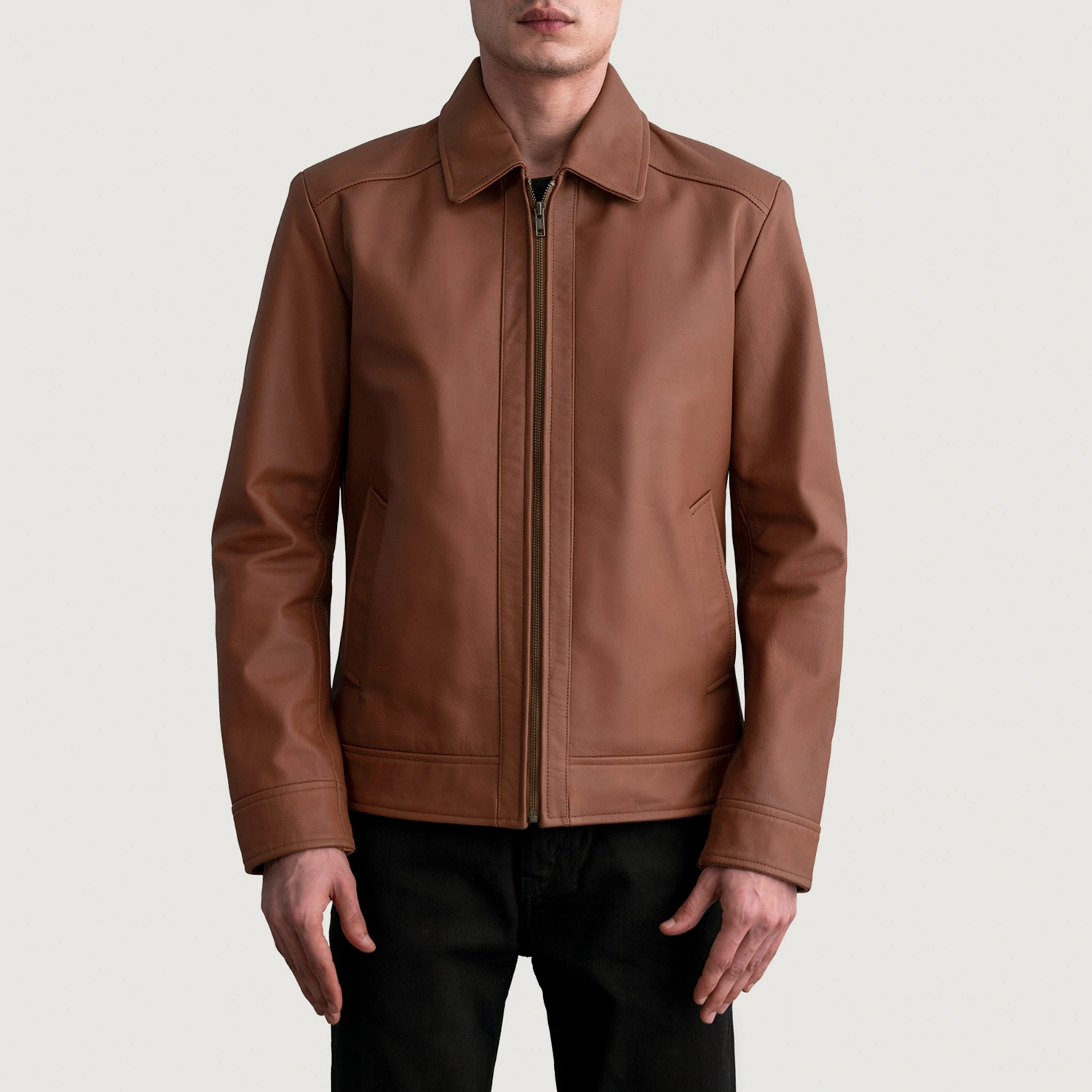 Henry Brown Leather Biker Jacket - Image 2