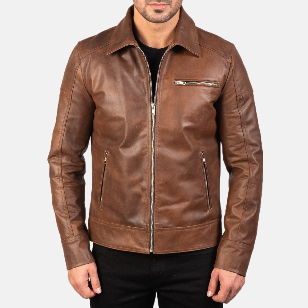 Matthew Brown Leather Biker Jacket