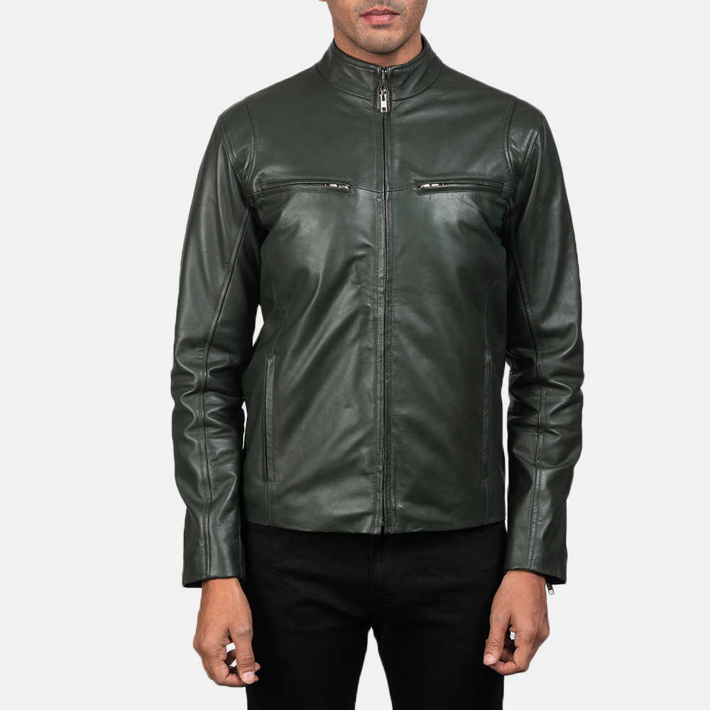 Liam Green Leather Biker Jacket - Image 2