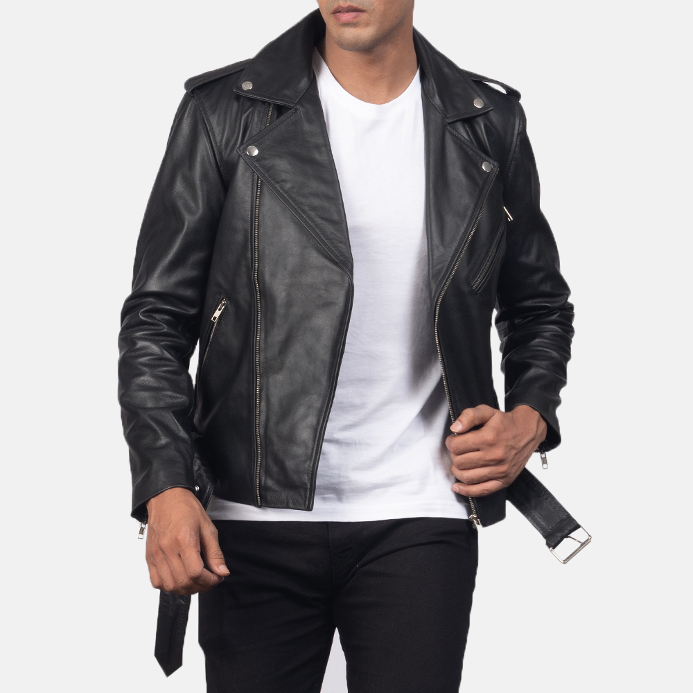 Elijah Black Leather Biker Jacket