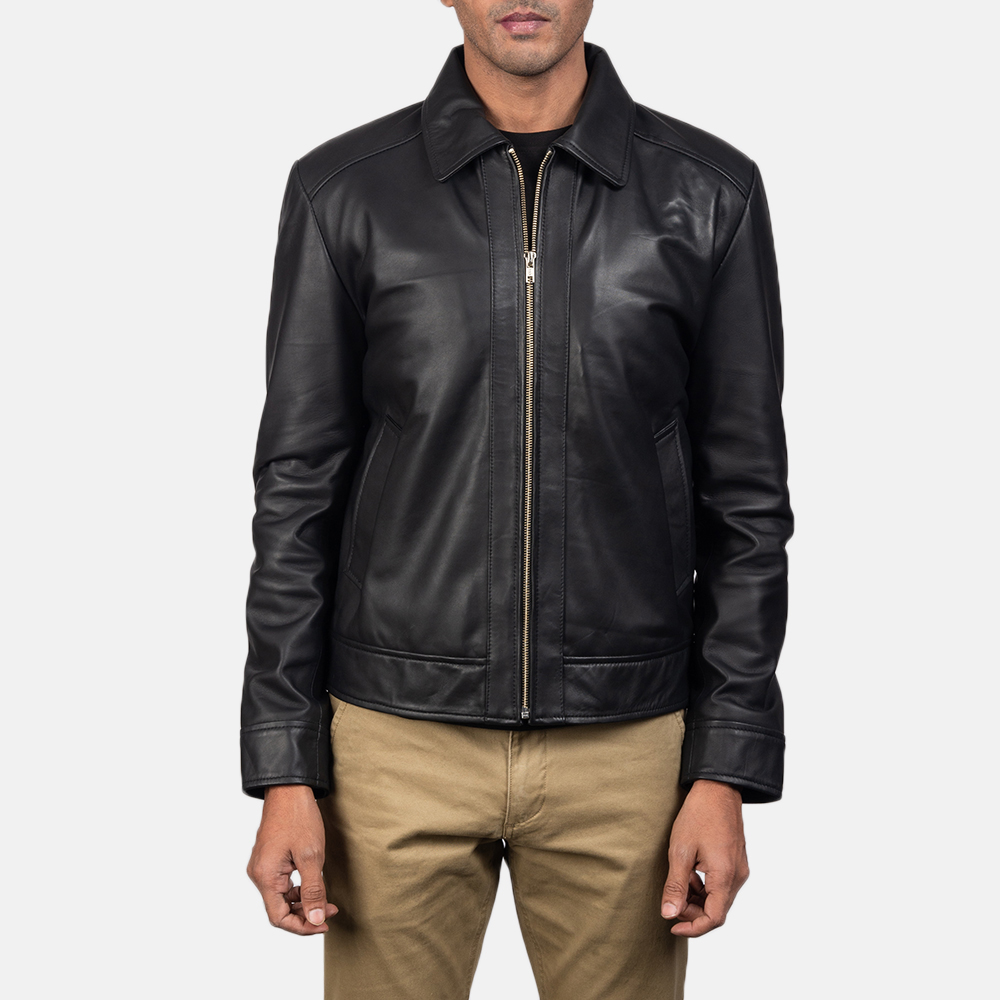 Henry Black Leather Biker Jacket - Image 2