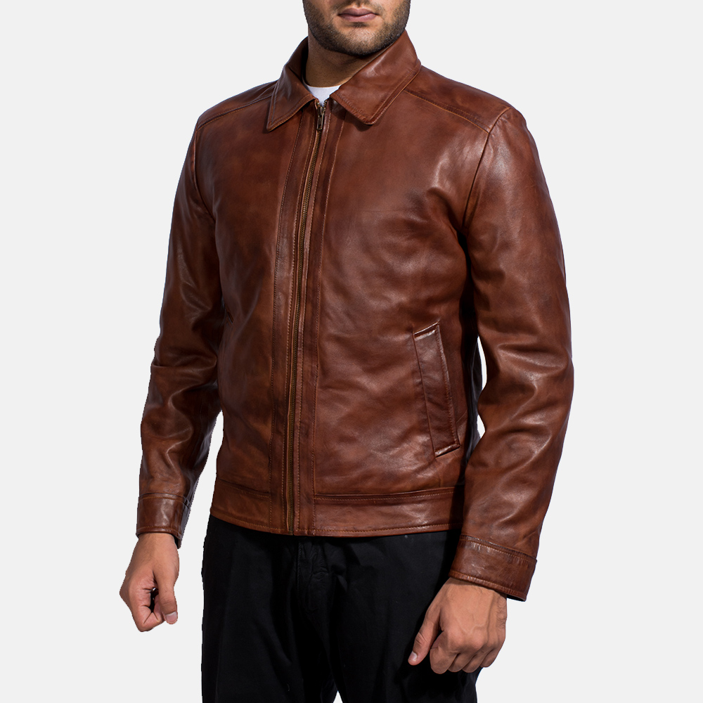 Henry Tan Brown Leather Biker Jacket - Image 3