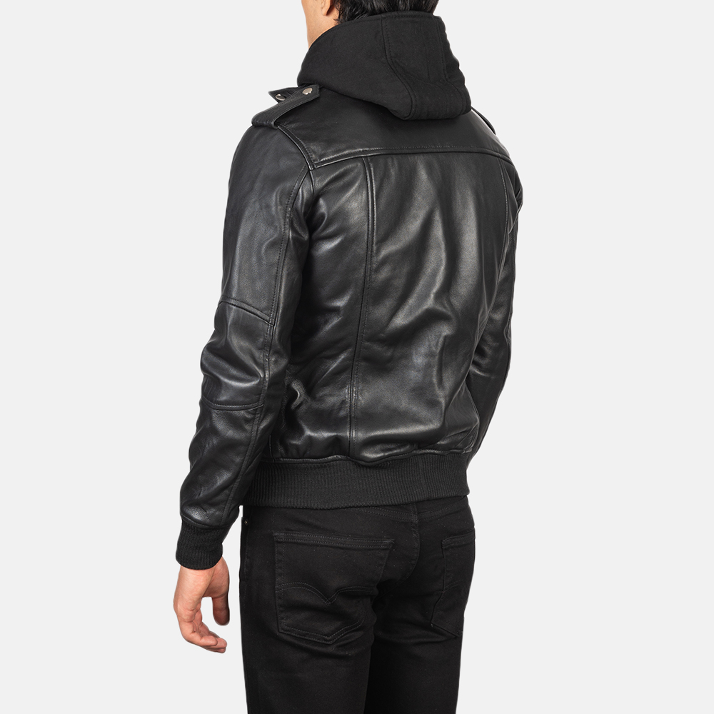 Noah Black Hooded Leather Bomber Jacket - Image 5