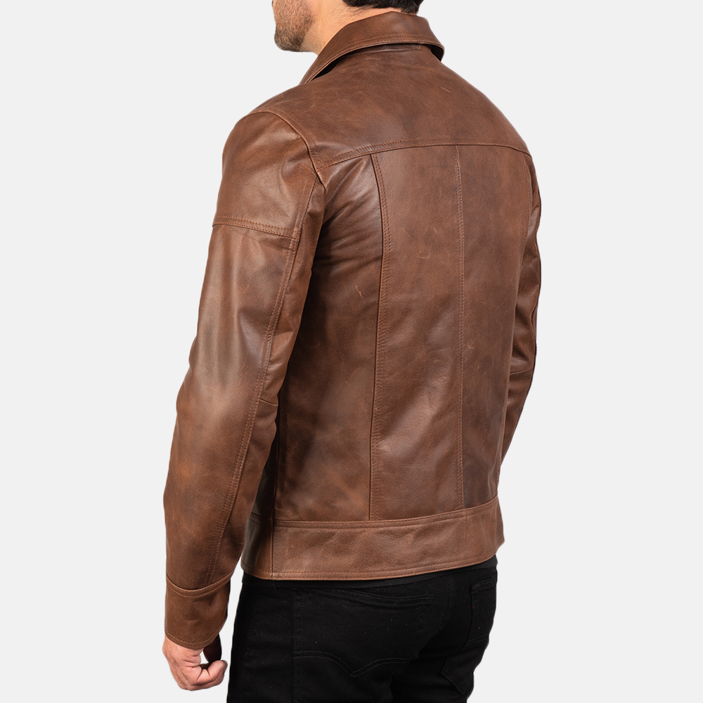 Matthew Brown Leather Biker Jacket - Image 5