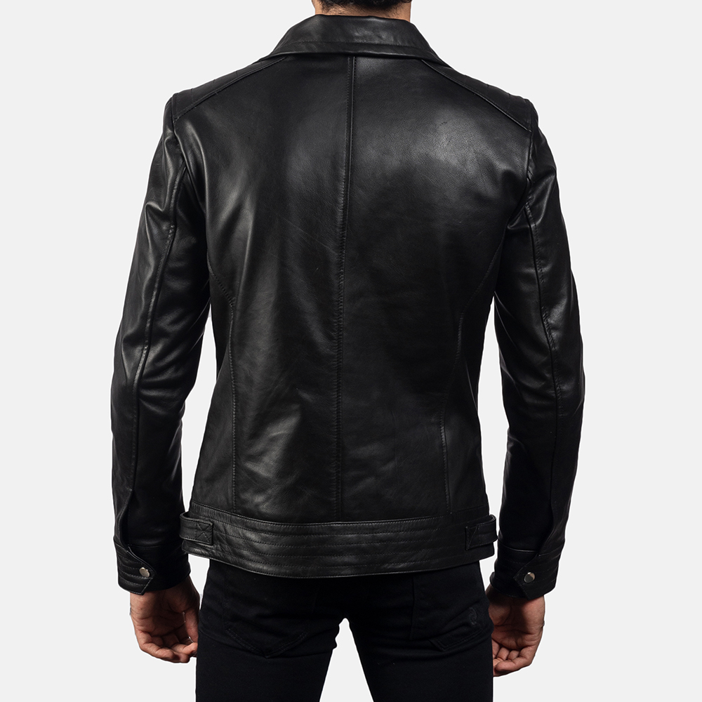 Asher Black Leather Biker Jacket - Image 5