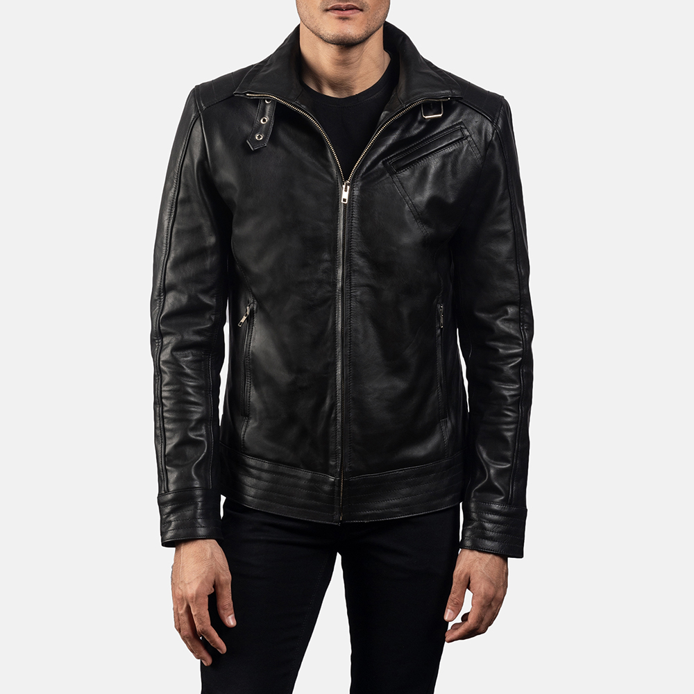 Asher Black Leather Biker Jacket - Image 2