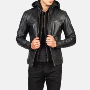 Benjamin Black Hooded Leather Biker Jacket