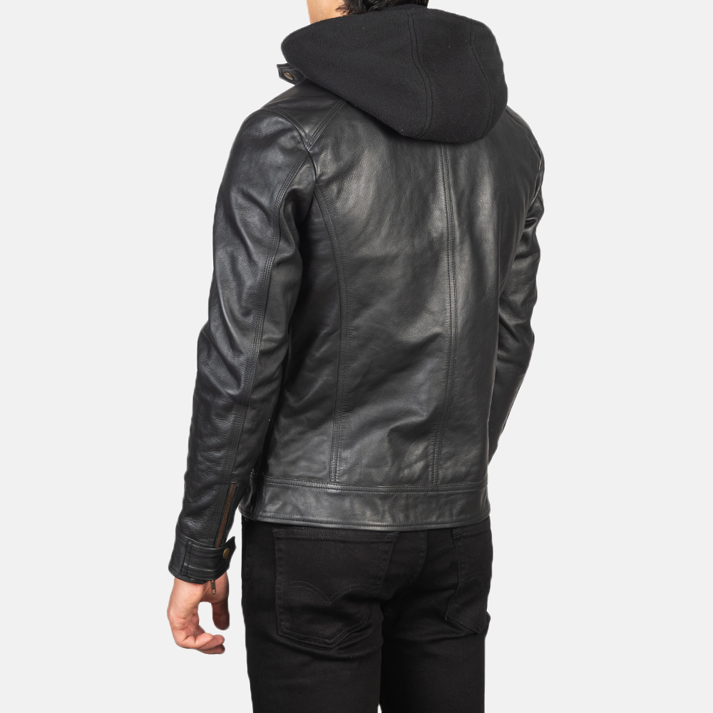 Benjamin Black Hooded Leather Biker Jacket - Image 5