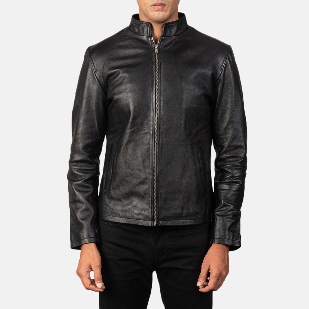 Levi Black Leather Biker Jacket - Image 2