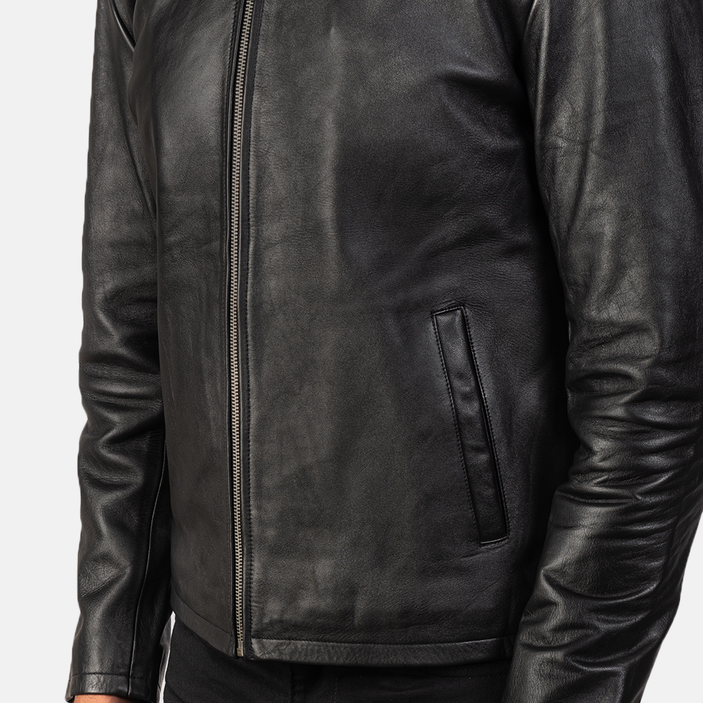 Levi Black Leather Biker Jacket - Image 4