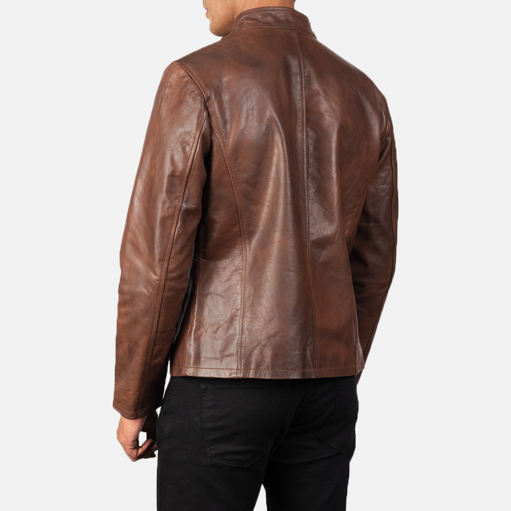 Levi Brown Leather Biker Jacket - Image 5