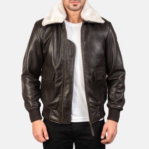 Owen Brown Leather With White Fur Bomber Jacket