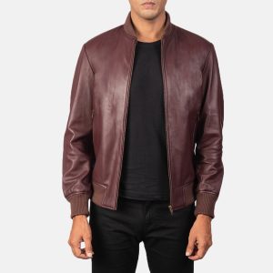 Jack Maroon Leather Bomber Jacket