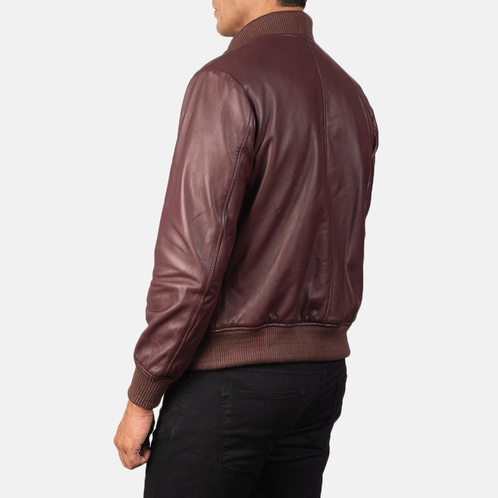 Jack Maroon Leather Bomber Jacket - Image 5