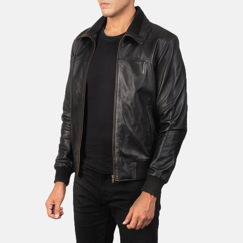 William Black Leather Bomber Jacket - Image 3