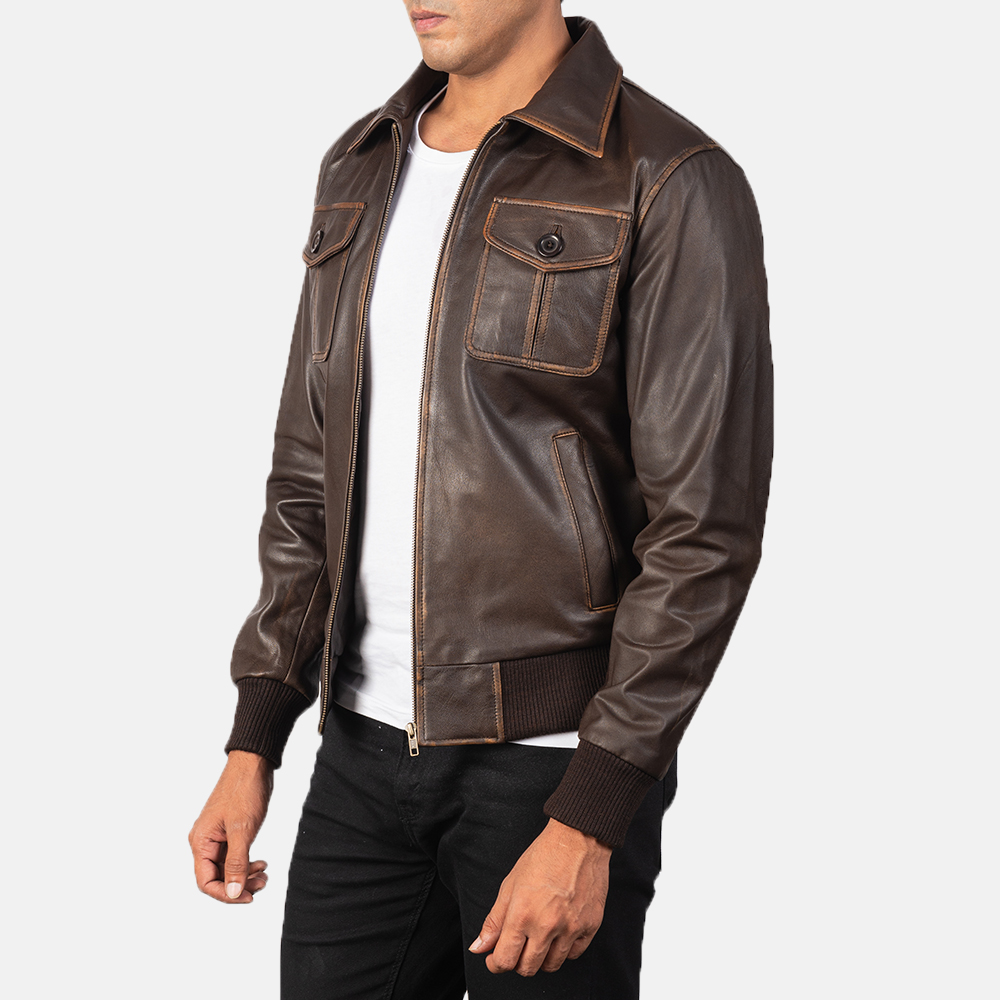 Oliver Brown Leather Bomber Jacket - Image 3